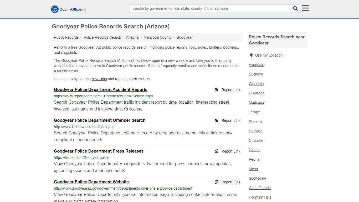 Goodyear Police Records Search (Arizona) - County Office
